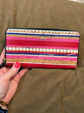 kate♠️spade Campus Lane Zip-Around Cork Wallet w/ Multicolored Stripes